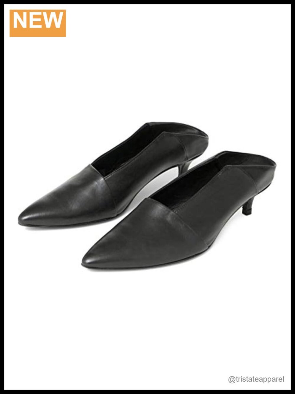 Leather Kitten Heel Mules Closed Toe Pull-On Slim